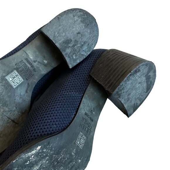 Eileen Fisher Dern Stretch Knit Pumps Heels Loafers Navy Blue Perforated Size 7 - Picture 9 of 10